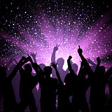 Party crowd on purple stars background