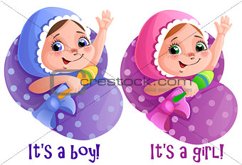 Boy and girl vector elements for cards, games, stickers, invitations
