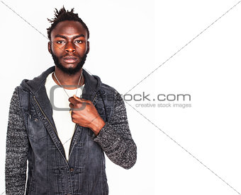 young handsome afro american boy stylish hipster guy gesturing e