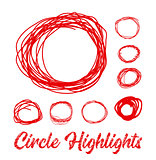 Hand drawn highlighter elements. Vector circles