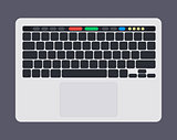 Modern laptop computer keyboard with blank bkack keyboard keys, touch panel and touchpad