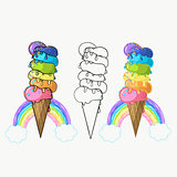 bright juicy ice cream, summer taste, excellent background, logo for your design, rainbow ice cream, rainbow colors