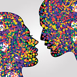 Man and woman heads with colorful circles