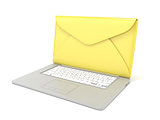 Closed envelope on laptop. Side view. 3D