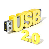 USB flash memory 2.0, made with the word USB. 3D