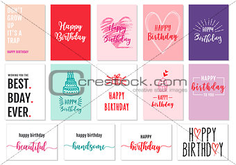 Birthday cards, vector set
