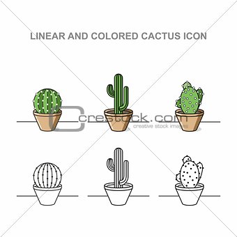 Linear and coloren cactus icon