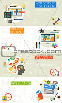 Graphic Design, Webdesign, Development, Startup and Freelance Concept Illustrations