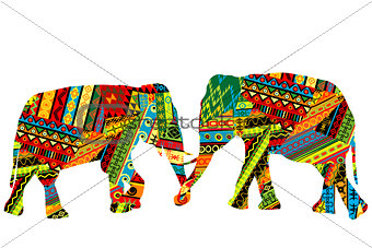 Two elephants in the ethnic motifs pattern