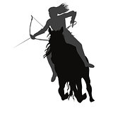 Wild amazon girl with a bow on horseback