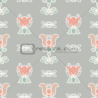 Vector Seamless pattern with flowers and leaves.