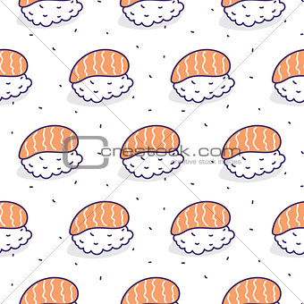 Sushi salmon seamless vector pattern.