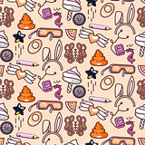 Cute doodles vector pink seamless pattern.