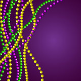 Mardi gras beads card vector purple background.