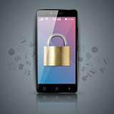 Digital gadget, smartphone tablet, key, lock icon. Business info