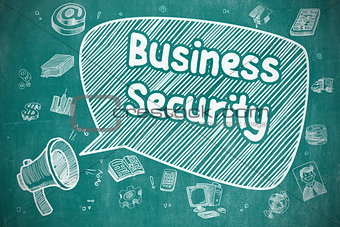 Business Security - Cartoon Illustration on Blue Chalkboard.