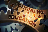 Continuing Education Concept. Golden Gears. 3D Illustration.