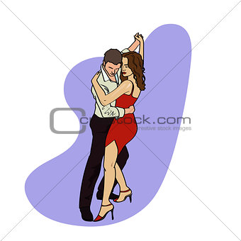 Salsa or argentine tango dancing couple man and woman in vector. International tango day