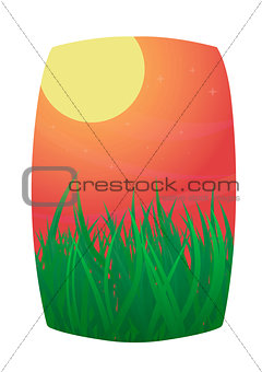 Vector Illustration of Green Fields And Sunrise Sky