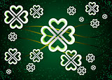 Green background with four leaf clovers, St. Patrick s Day background vector illustration