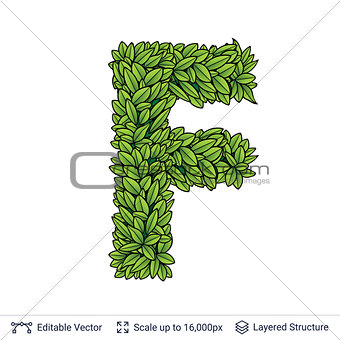 Letter F symbol of green leaves.