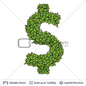 Dollar currency sign of green leaves.