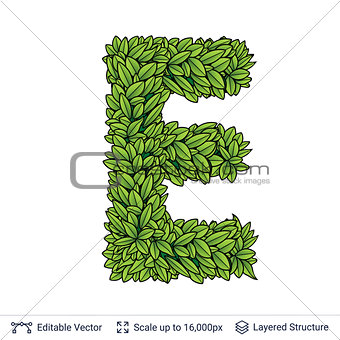 Letter E symbol of green leaves.