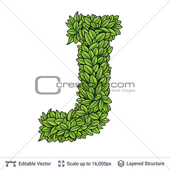 Letter J symbol of green leaves.