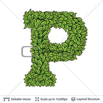 Letter P symbol of green leaves.