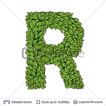 Letter R symbol of green leaves.