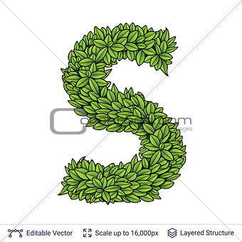 Letter S symbol of green leaves.