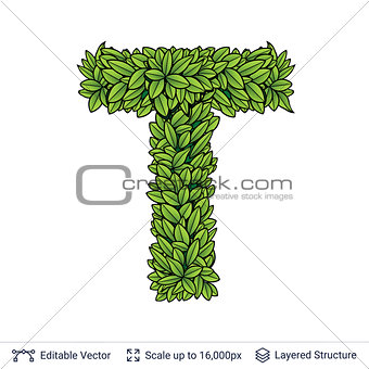 Letter T symbol of green leaves.