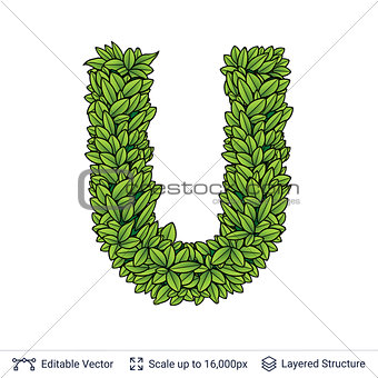 Letter U symbol of green leaves.