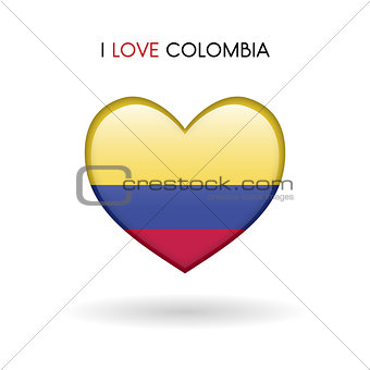 Love Colombia symbol. Flag Heart Glossy icon on a white background