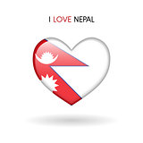 Love Nepal symbol. Flag Heart Glossy icon on a white background
