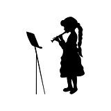 Silhouette girl music playing flute