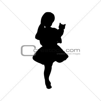 Silhouette girl holding a cat