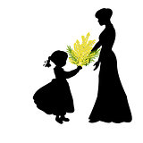 Silhouette girl gives mom mimosa. Mothers day