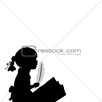 Silhouette girl with feather. World poetry day