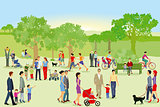 Walkers and families have fun in the park