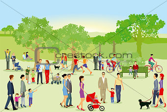 Walkers and families have fun in the park