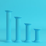 Four ancient pillars on bright blue background in pastel colors