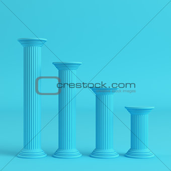 Four ancient pillars on bright blue background in pastel colors