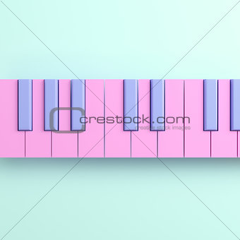 Pink piano keyboard on bright background in pastel colors