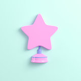 Pink star on stand on bright blue background in pastel colors