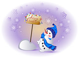 Funny snowman between the New Year's board. EPS10 vector illustration