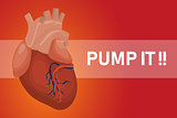 pump it heart poster for healthy hearts with red background and text