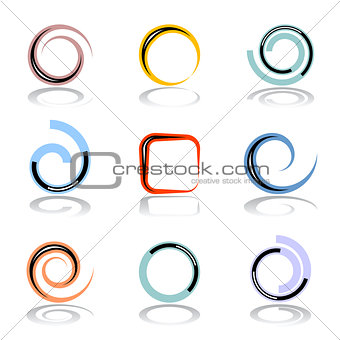 Design elements set. Spiral and circle shapes. 