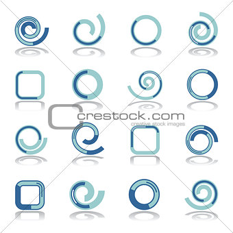 Design elements set. Spiral, circle and square shapes. 