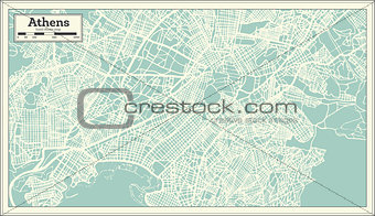 Athens Greece Map in Retro Style.